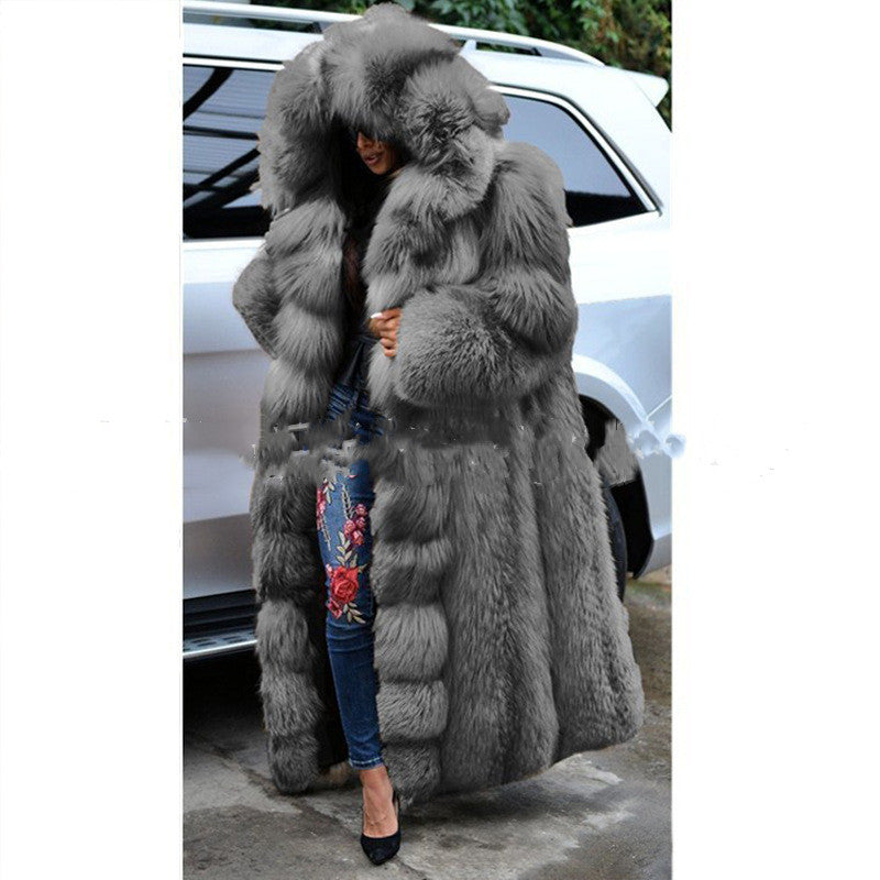 Luxurious Faux Fur Coat for Women – Long Hooded Winter Coat for Elegance & Warmth