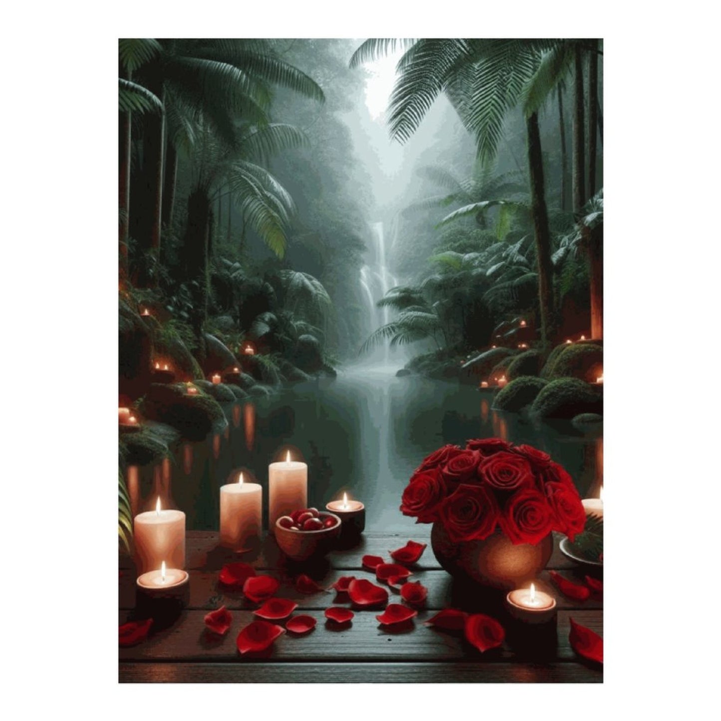 Romantic Candle Light & Rose Petals Unframed Diamond Art Painting Sparkling Wall Art Bedroom Decor | Perfect Gift for Lovers