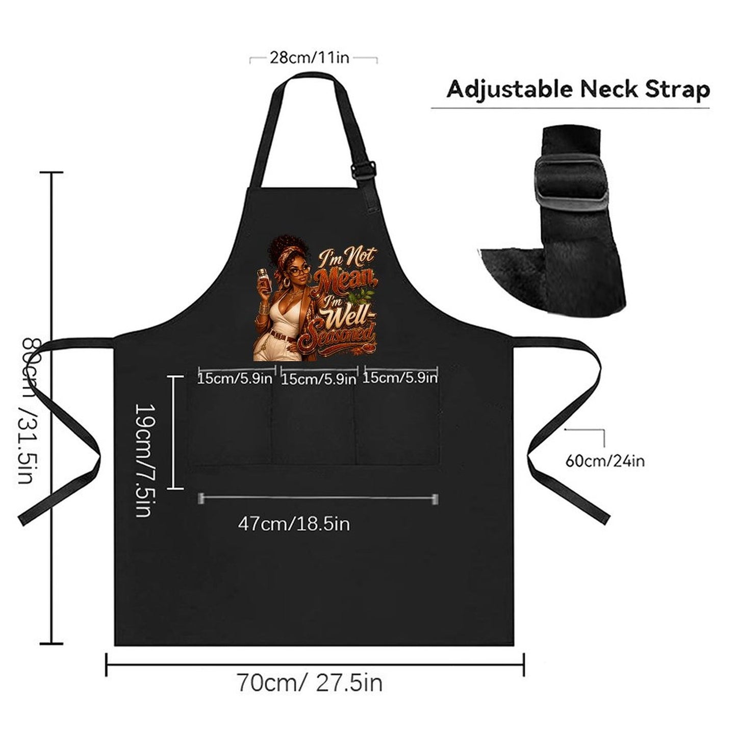 I'm Not Mean, I'm Well-Seasoned Black Apron | Funny Cooking Apron for Women | Southern Kitchen Gift | Black Woman Gift  Decor