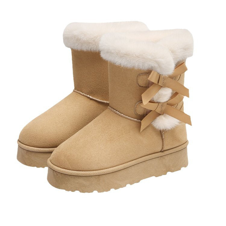 Women’s Bow Retro Ankle Boots | Fleece Lined Winter Boots | Thick Sole Birkenstock-Style Boots | Cozy Warm Snow Boots for Women | Cute Bow Winter Booties