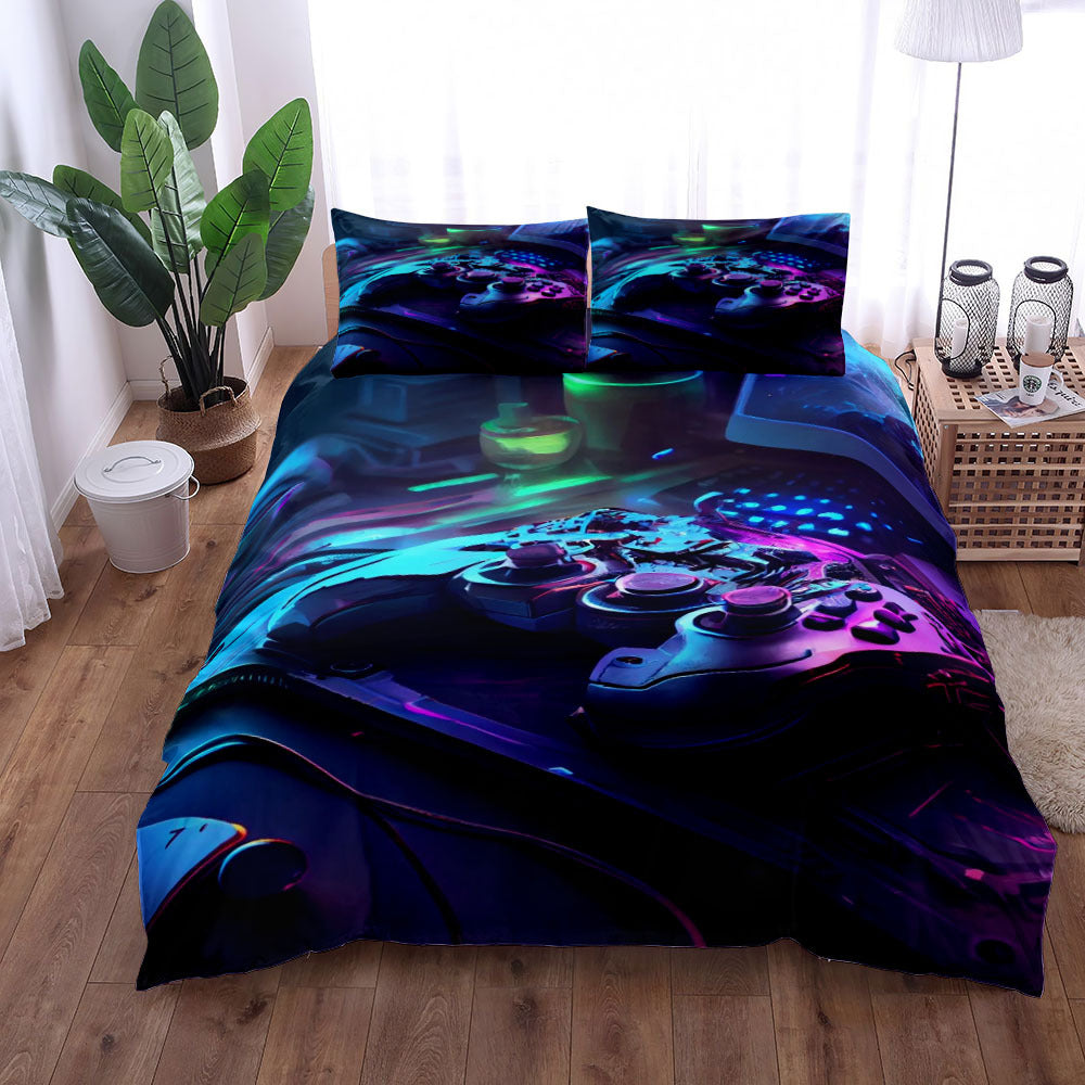Gamer Bed 3-Piece Bedding Set – Gaming Theme Bed Sheet, Coverlet & Pillowcase – Ultimate Gamer Bedroom Decor