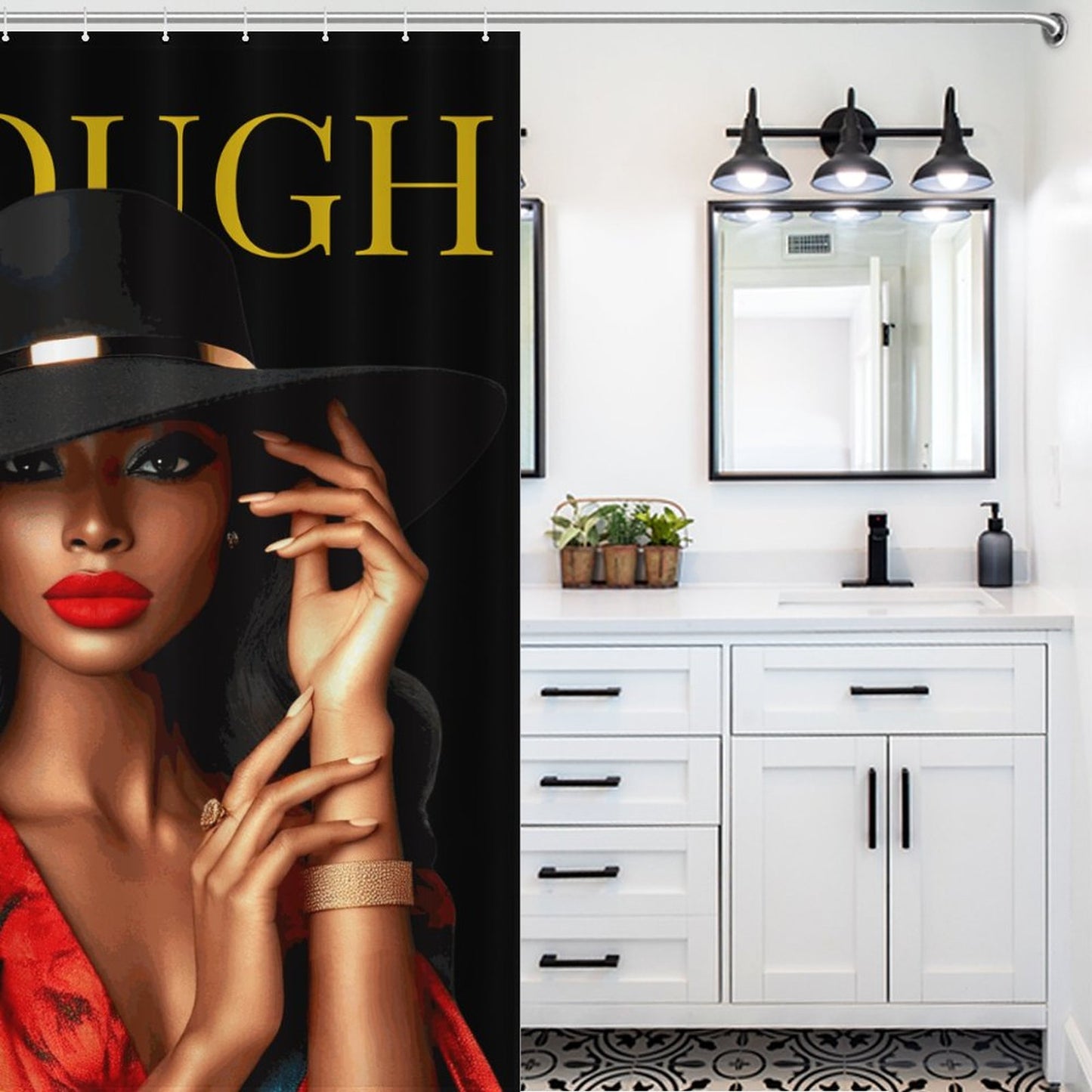 ENOUGH – Bold & Elegant Black Woman Shower Curtain