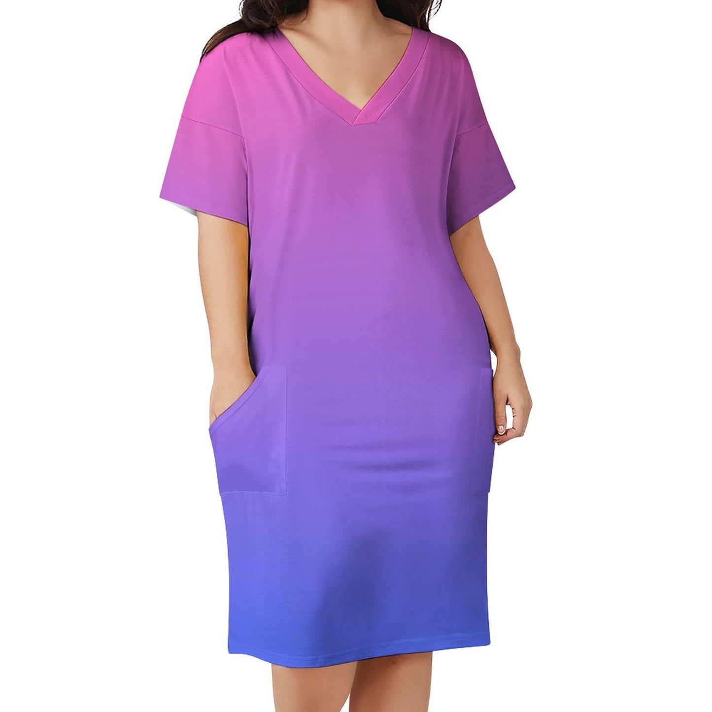 Stylish V-Neck Baggy Dress with Pockets - Effortless Chic and Comfort