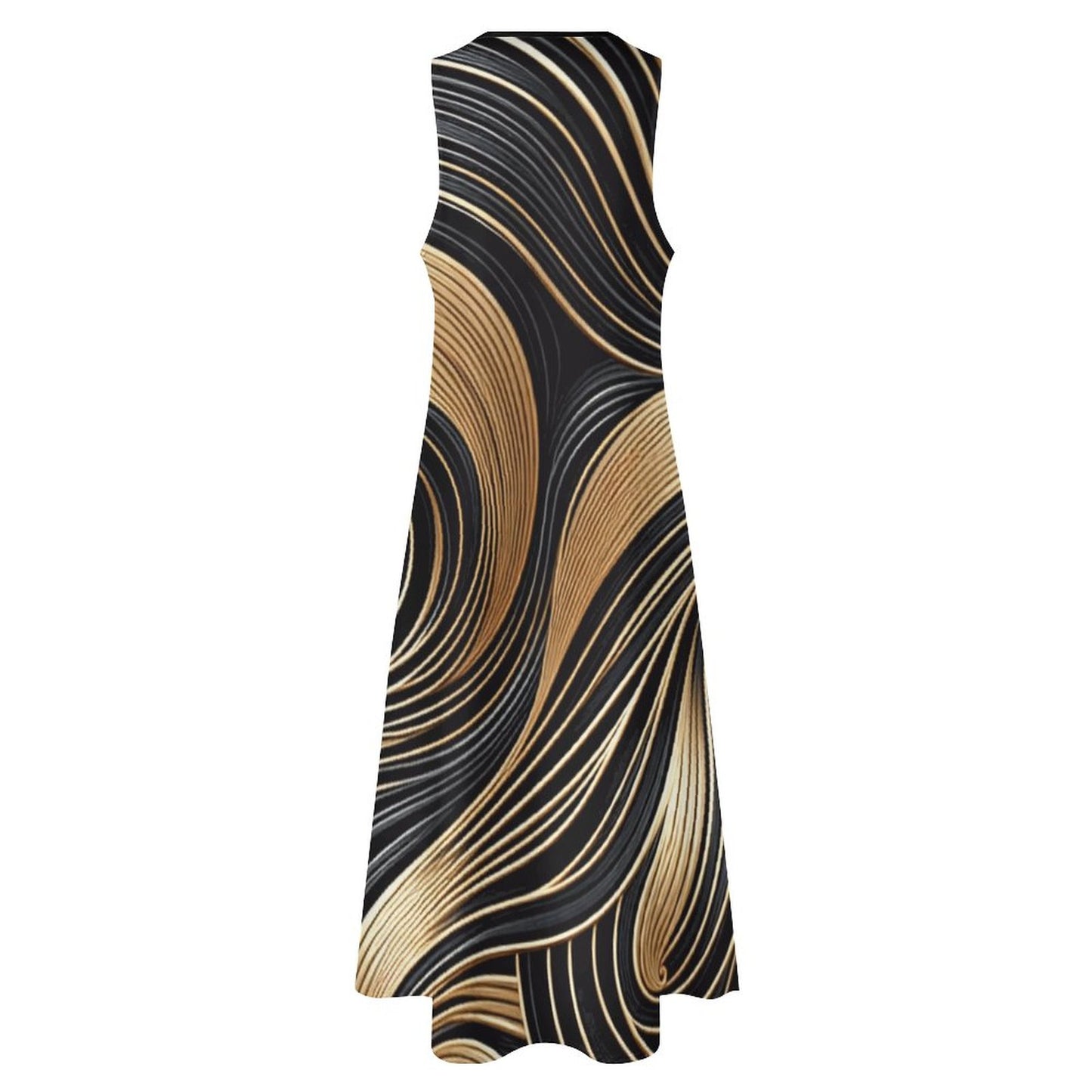 Black and Gold Sleeveless Ankle-length Dress/ Casual Dress/ Evening Wear