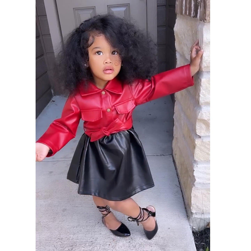 Mini Luxe Fall Fashion Set | Toddler Faux Leather Skirt Outfit