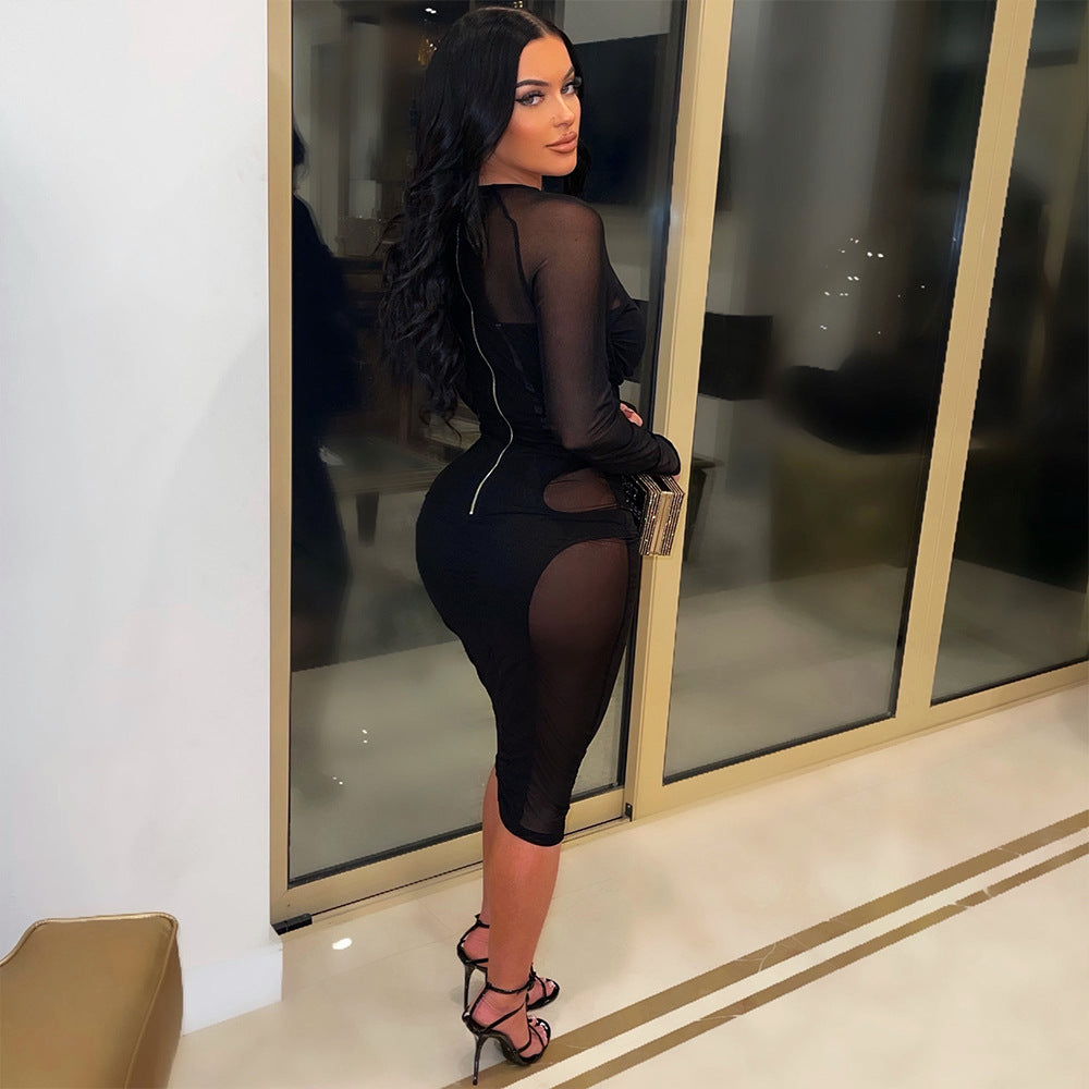 Sexy See-Through Tied Dress for Women – Sheer Mesh Bodycon Mini Dress, Adjustable Tie-Up Detail, Clubwear Night Out Outfit