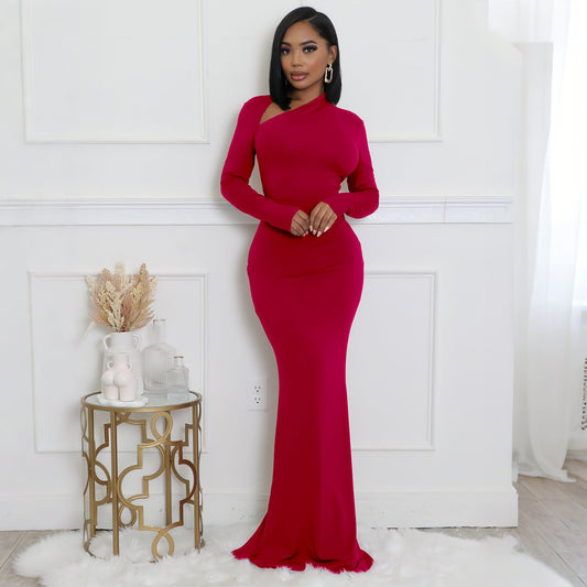 Women’s Solid-Color Long-Sleeve Slim-Fit Dress | Elegant Bodycon Dress for Work, Date Night & Everyday Wear