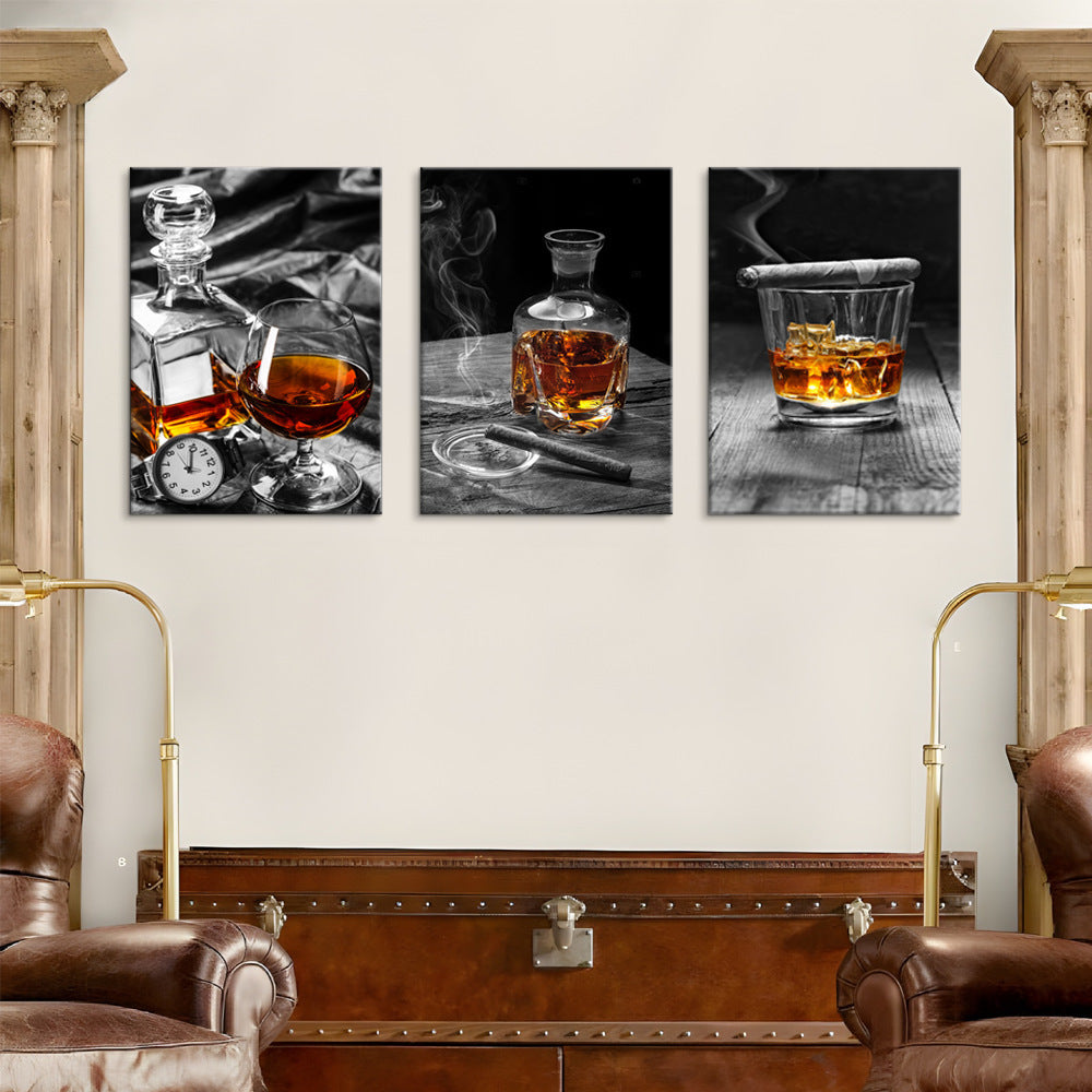 Vodka & Wine Glass Still Life Triple Oil Painting / Elegant Bar Wall Art for Home & Lounge Décor