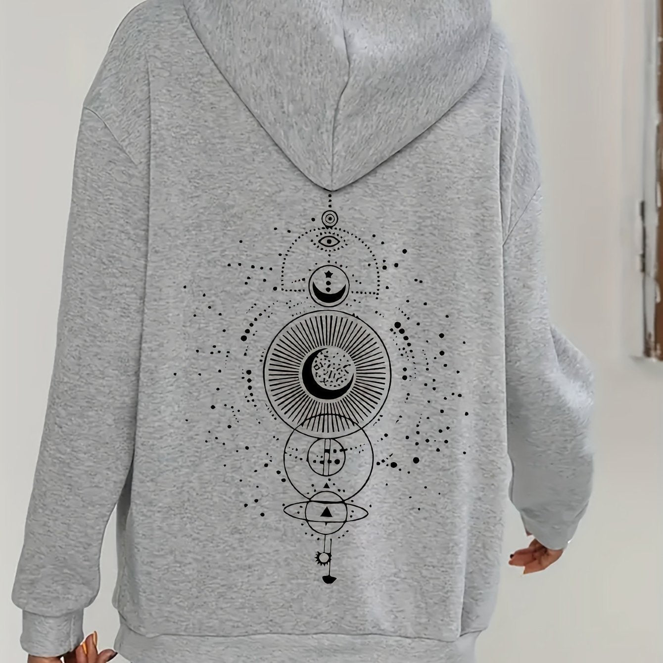 Moon Print Casual Hooded Sweatshirt - Cozy Celestial Style