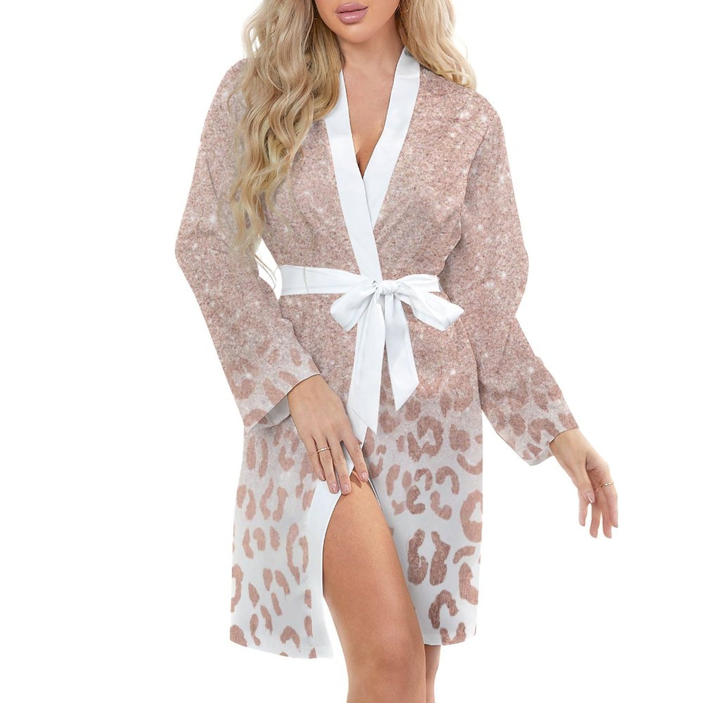 Soft Pink Cheetah Print Long Sleeve Nightdress – Cozy & Chic Sleepwear