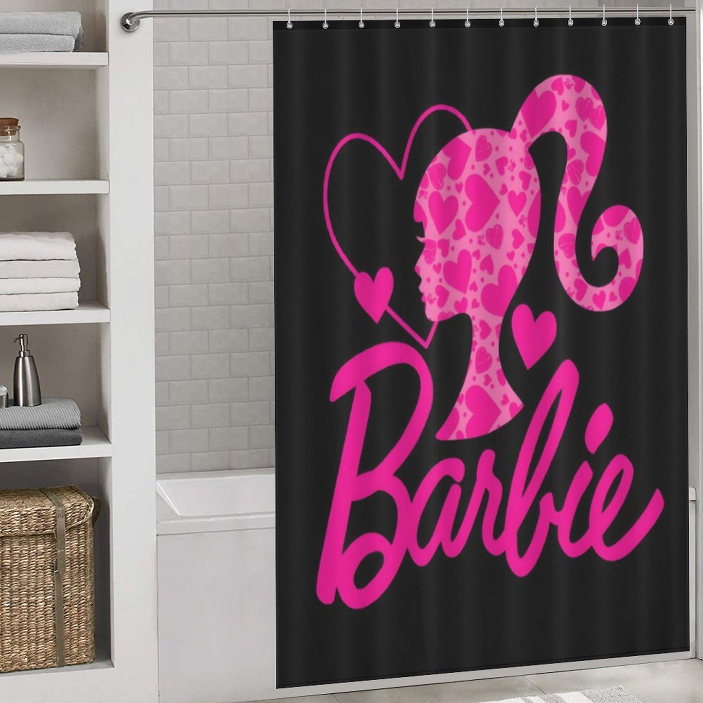 Pink and Black Melanin Doll House Barbie Collection Shower Curtain