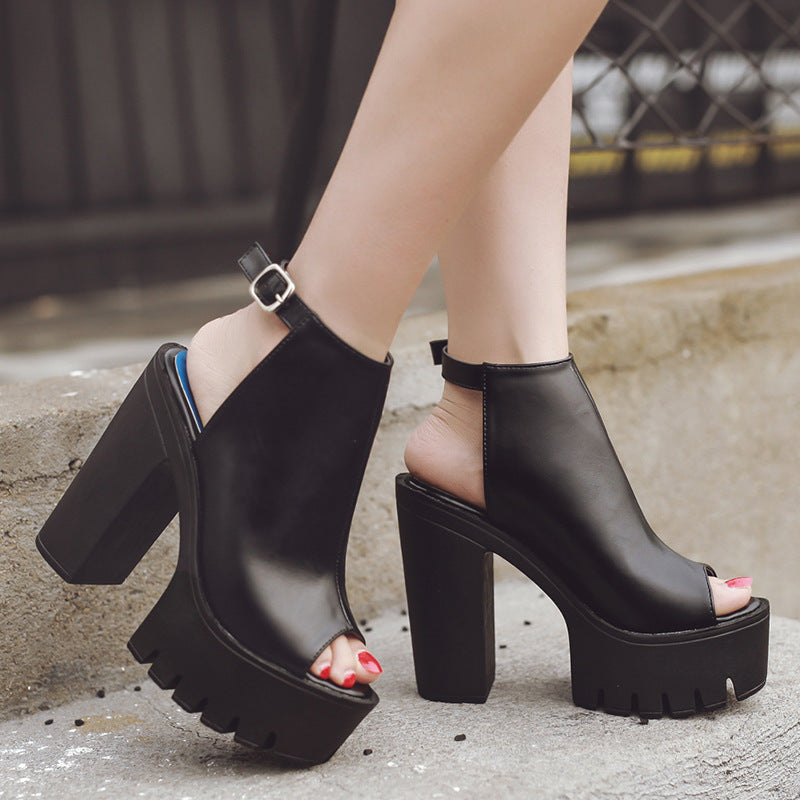 Peep Toe Chunky High Heel Sandals – Waterproof, Bold & Beautiful