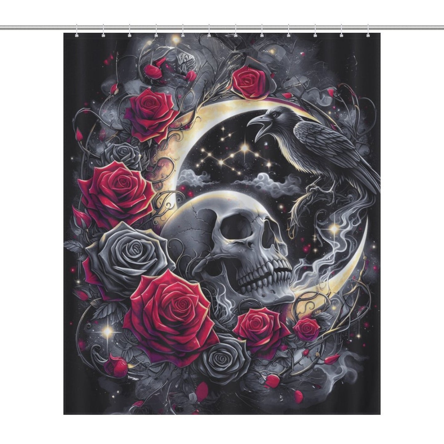 Mystic Skull & Roses Gothic Shower Curtain – Bathroom Decor