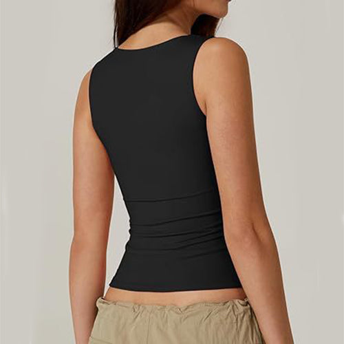 Summer Square-Neck Tank Vest – Women’s Slim Fit Solid Sleeveless Top | Chic Casual Summer Fashion Essential