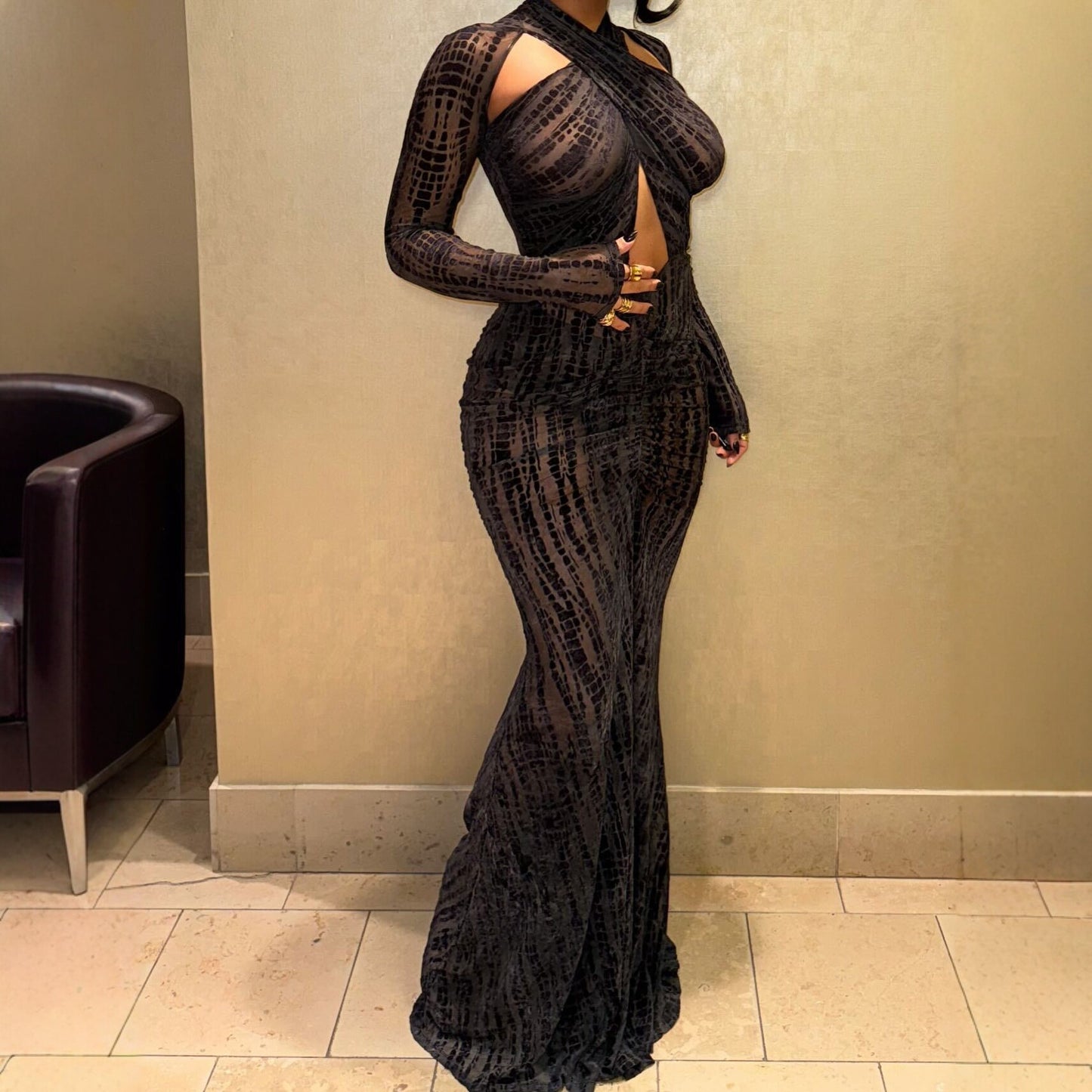 Solid Color Slim Fit Crossover Neck Maxi Dress | Sexy Evening Gown | Elegant Bodycon Formal Dress | Date Night Glam Dress | Women’s Party & Wedding Guest Dress