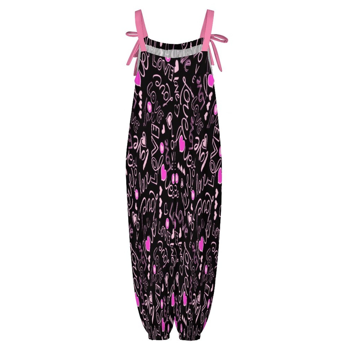 Chic Black & Pink Love Spaghetti Strap Jumpsuit – Sleek Women's Fashion for Every Occasion