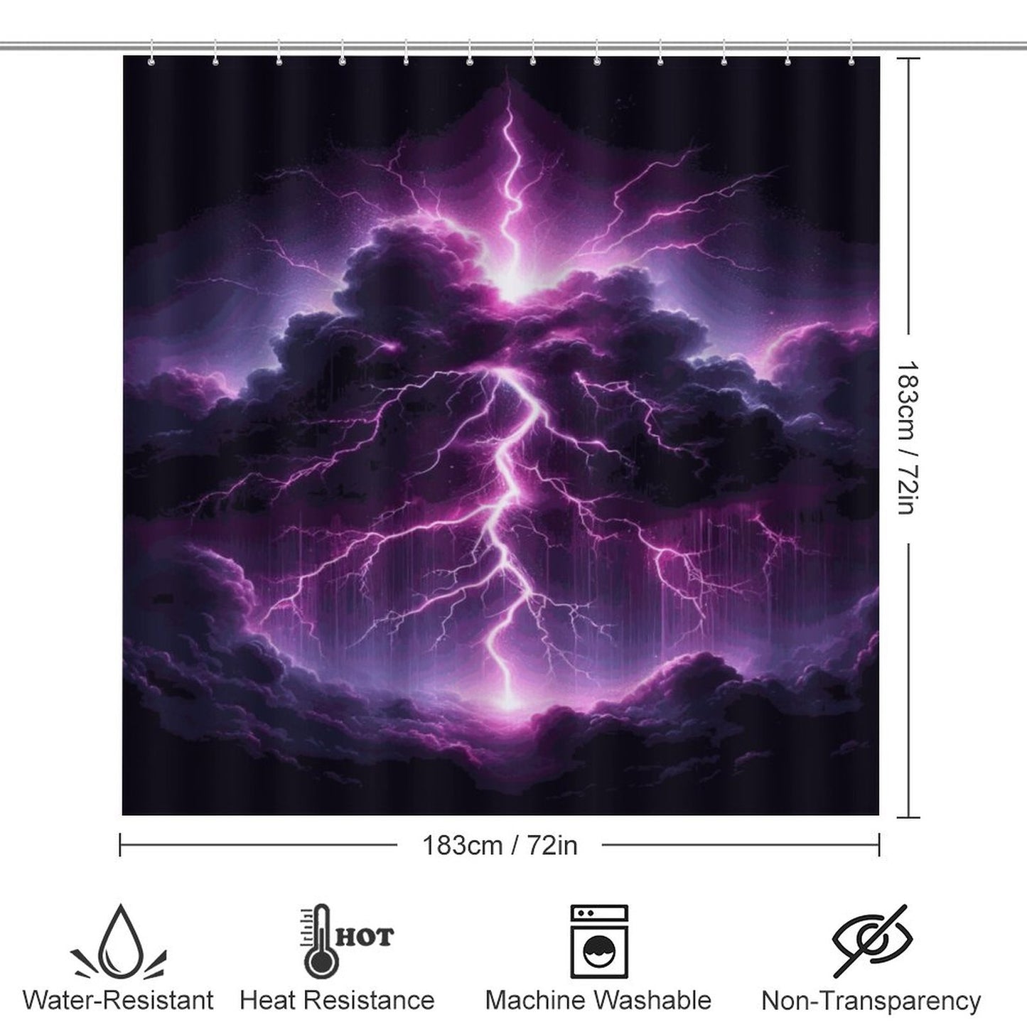 Black and Purple Thunder Storm Shower Curtain Set with 3 Rugs/ Guest Bathroom/ Master Bathroom