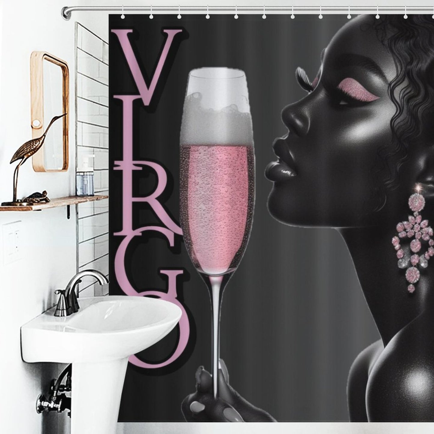 Pink & Black Melanin Virgo Shower Curtain  – Bold Astrology Home Decor