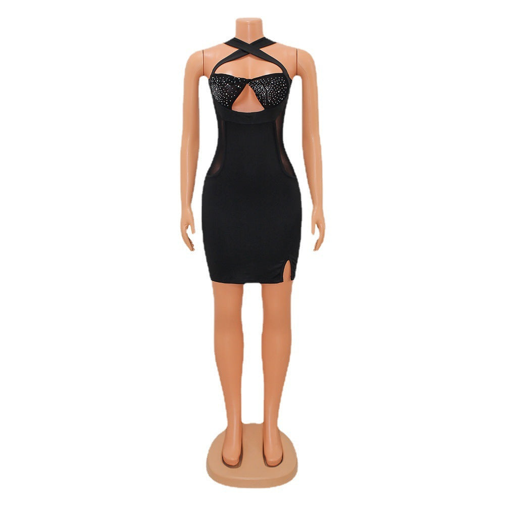 Sling Hot Drilling Nightclub Dress for Women – Sexy Sparkling Bodycon Party Outfit, Sleeveless Clubwear Mini Dress