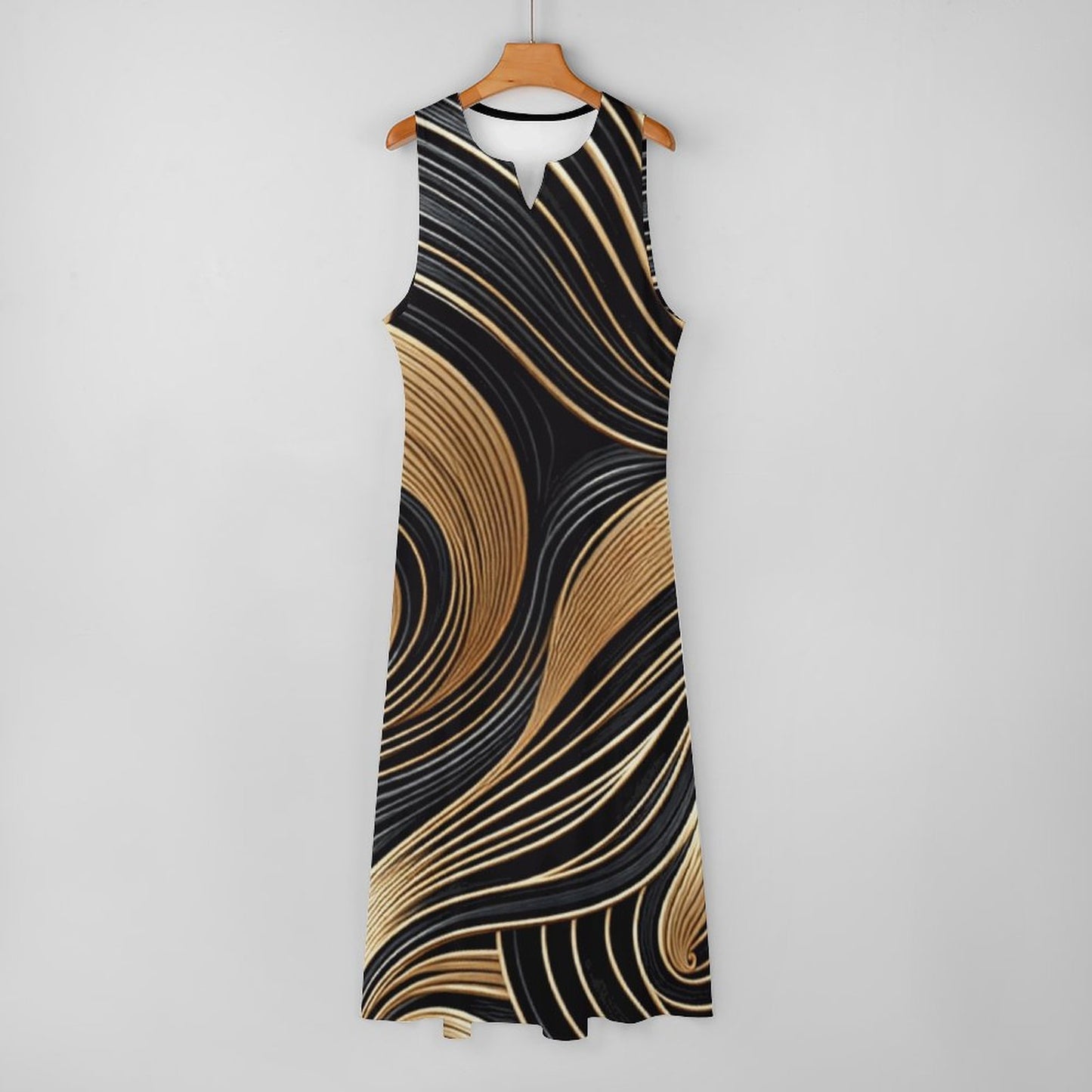 Black and Gold Sleeveless Ankle-length Dress/ Casual Dress/ Evening Wear