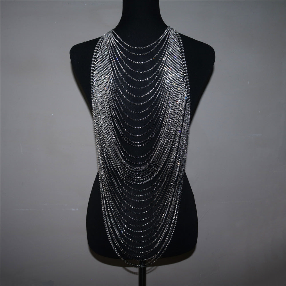 Fashion Chest Chain Jewelry Multilayer Rhinestone Body Necklace – Sexy Statement Crystal Chain for Dresses, Festival & Night Out