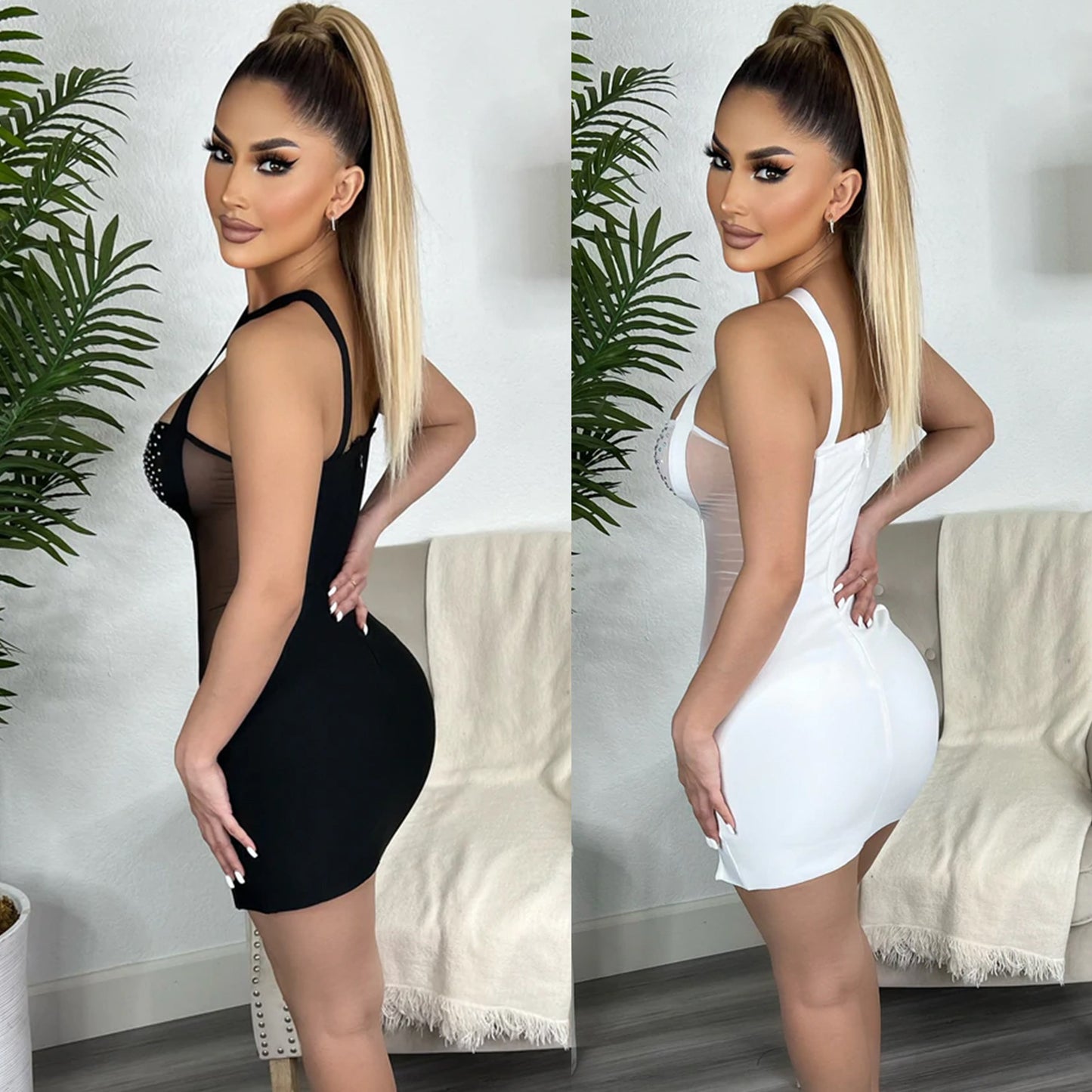 Sling Hot Drilling Nightclub Dress for Women – Sexy Sparkling Bodycon Party Outfit, Sleeveless Clubwear Mini Dress