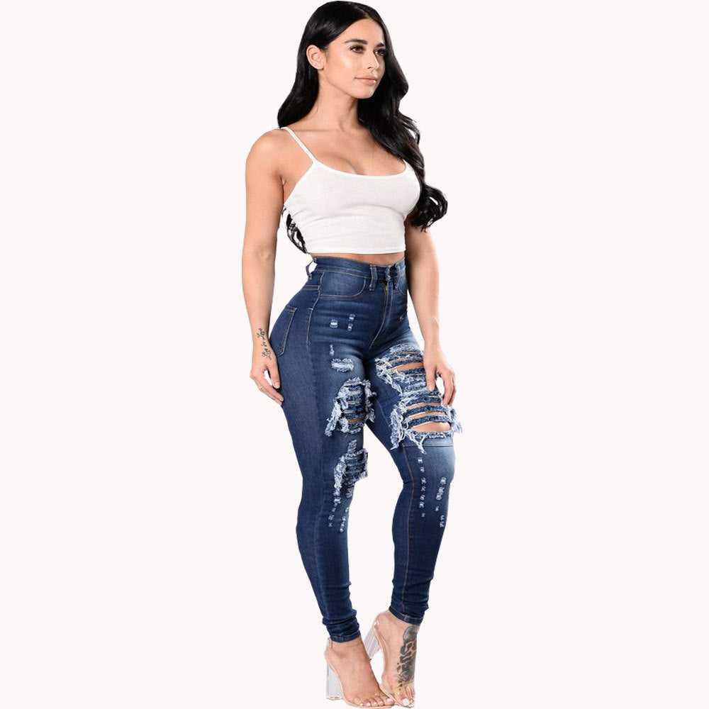 Women's Ripped Denim Washed Jeans