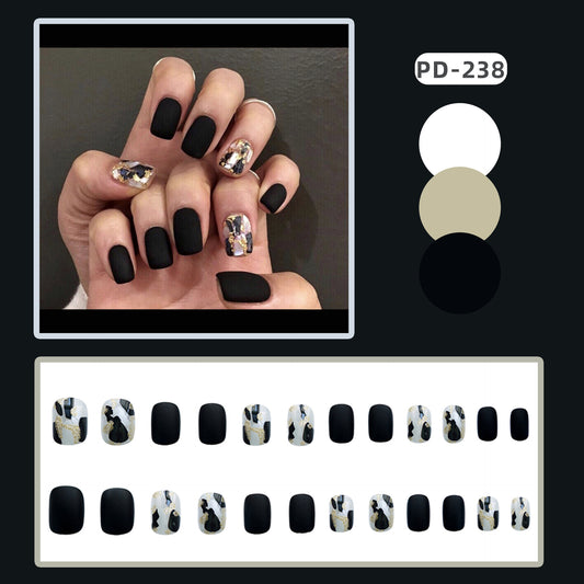 Black Frosted Shell Fake Nails