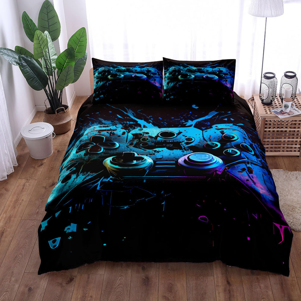 Gamer Bed 3-Piece Bedding Set – Gaming Theme Bed Sheet, Coverlet & Pillowcase – Ultimate Gamer Bedroom Decor
