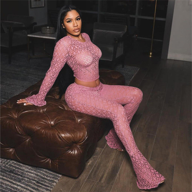 Personality Street Sexy Ripped Bare Midriff High Waist Trousers Suit Women