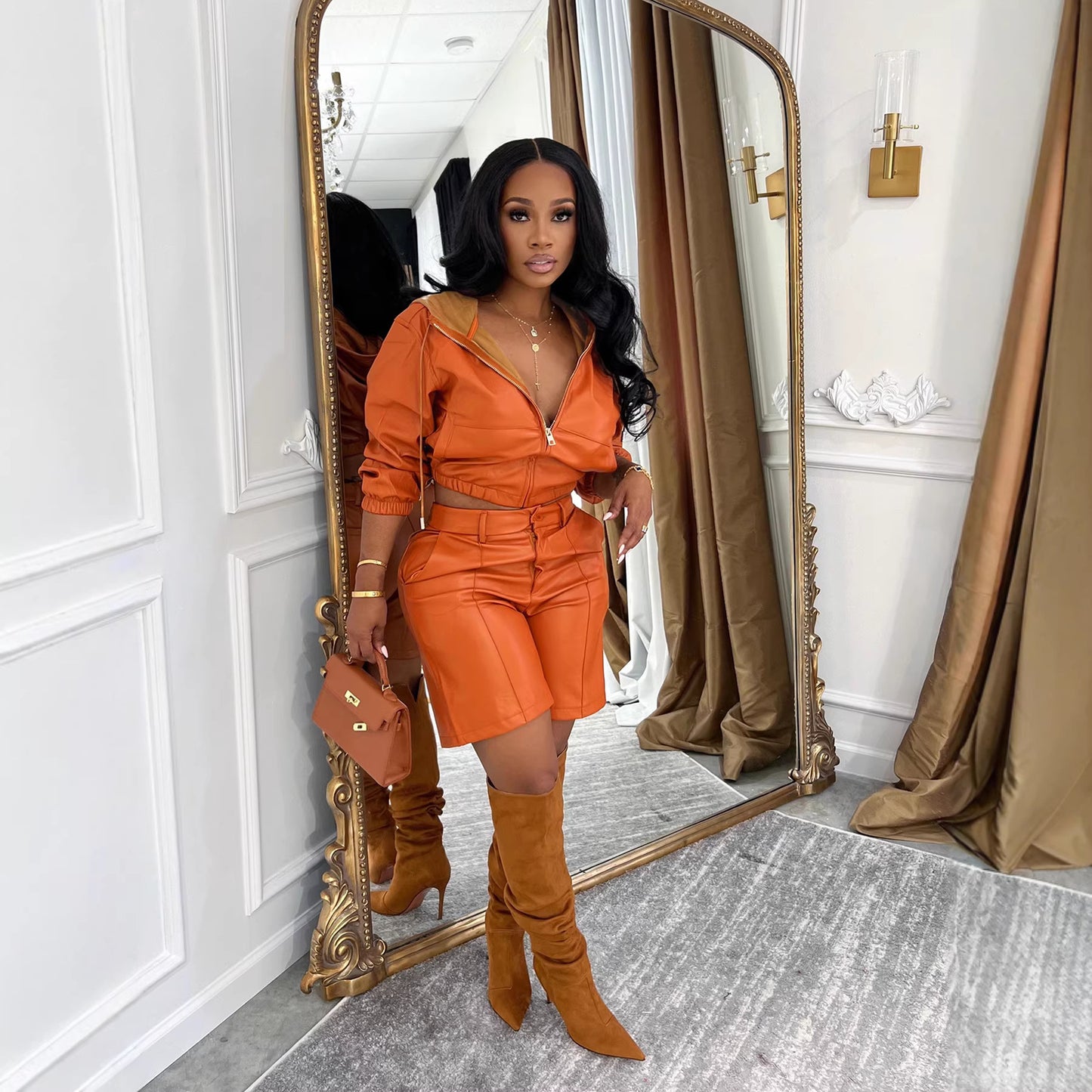 Women’s Long Sleeve Top and Shorts Set – Casual 2 Piece Outfit, Lounge Wear Matching Set, Cozy Streetwear Set for Fall & Summer