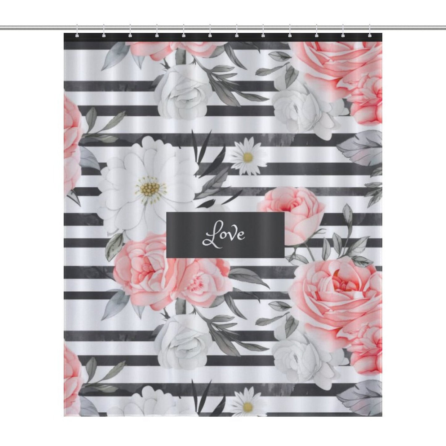 Floral Love Shower Curtain | Elegant Bathroom Decor, Gift for Home Lovers, Wedding, Modern Style, Floral Theme, Romantic Bathroom Accent