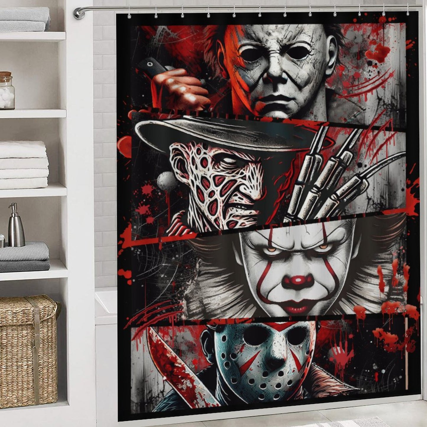 Horror Movie Characters Shower Curtain Set with 3 Rugs