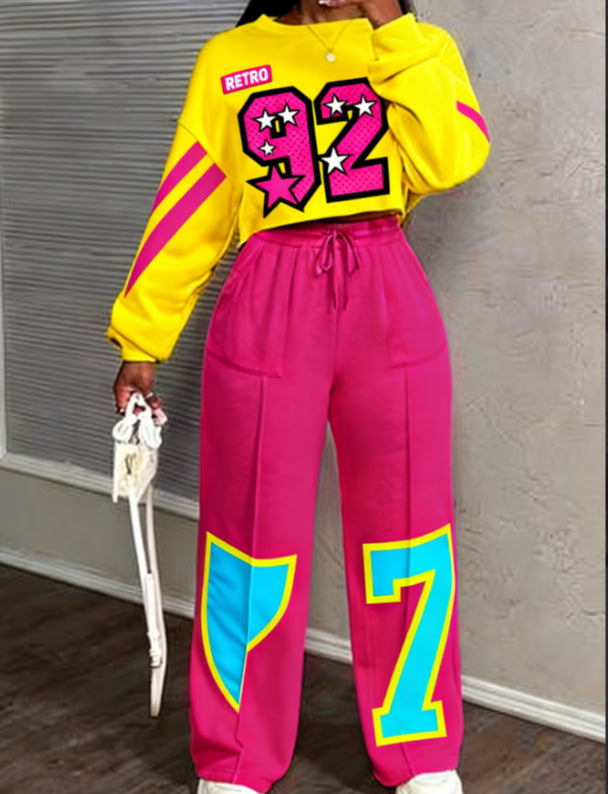 Casual Cropped Sweatshirt & Wide-Leg Pants Set | Two-Piece Lounge Set for Women | Cozy Streetwear Outfit | Matching Sweatsuit Set | Fall & Winter Loungewear