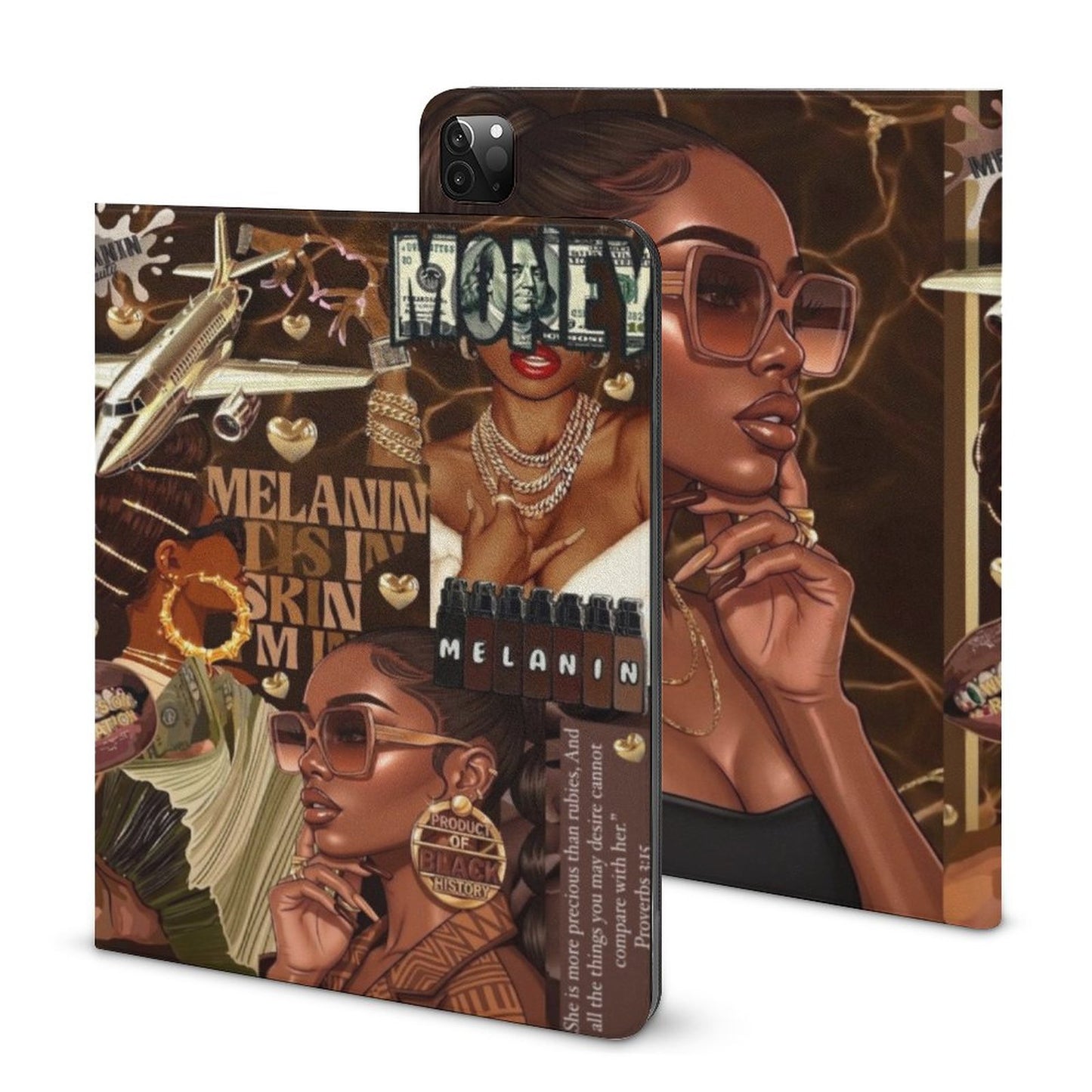 Melanin Queen Book-Style iPad Case with Apple Pencil Holder | Black Girl Luxury Tablet Cover | Protective Folio iPad Protector for Women