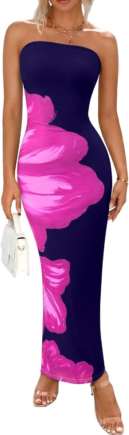 Women's Slim-Fit Floral Print Dress with Bold Contrast Colors – Elegant & Eye-Catching