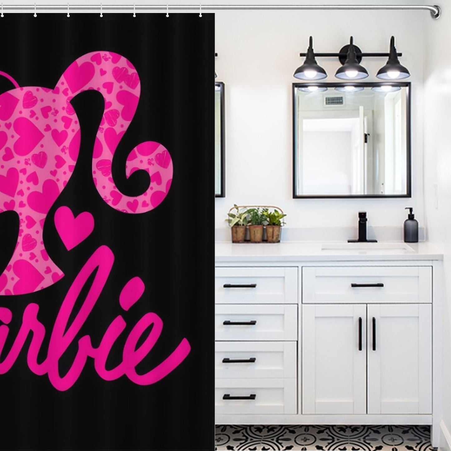 Pink and Black Melanin Doll House Barbie Collection Shower Curtain