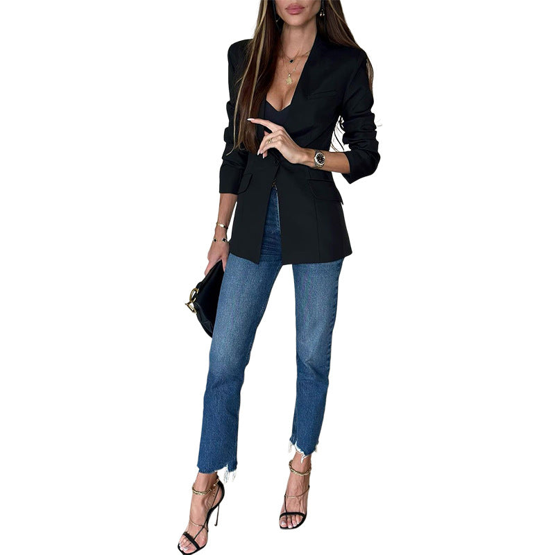 Temperament Pure Color Small Suit Jacket for Women | Elegant Slim Fit Blazer | Chic Office & Casual Wear Blazer Coat
