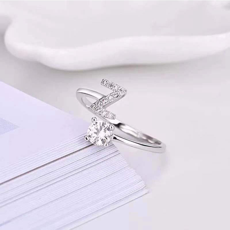 Women's Adjustable Zircon Letters Ring