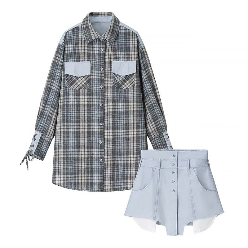 Women’s Loose Casual Plaid Shirt Dress Two-Piece Set | Chic Oversized Style for Effortless Fashion