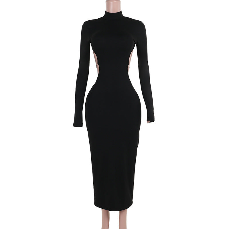 Women’s Slim-Fit Backless Butterfly Turtleneck Dress – Elegant Bodycon Party Look