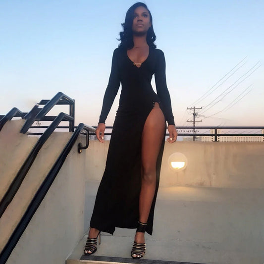 Elegant Women’s Split Pin Long Dress – Sexy Evening Maxi Dress | Chic Bodycon Party Gown
