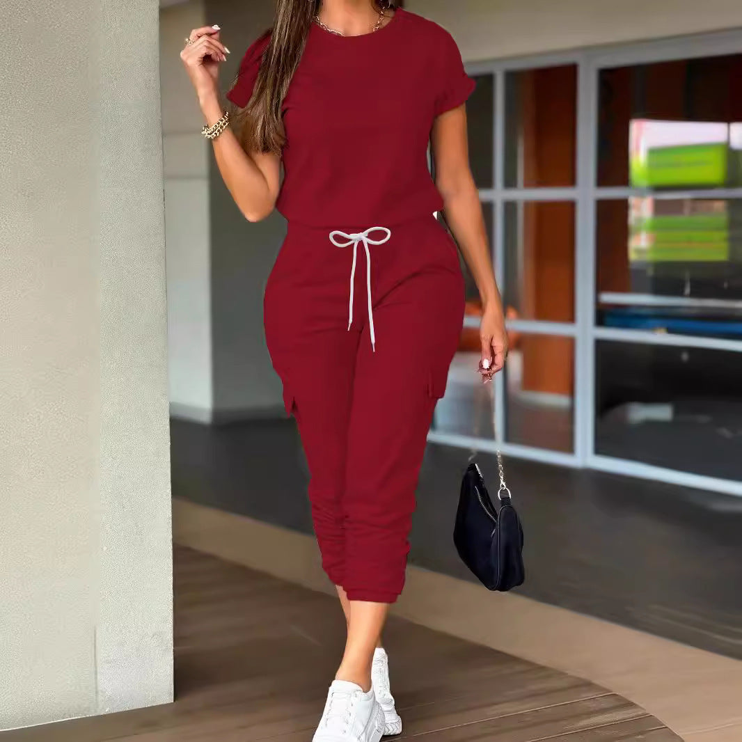 Trendy Two-Piece Set for Women – Cargo Jogger Pants & Matching Top | Streetwear Lounge Outfit | Chic Casual Tracksuit for Everyday Style