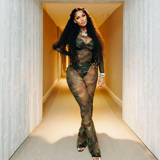 New Women’s Mesh Top & Tight Trousers Casual Suit – Sexy Two-Piece Outfit, Trendy Streetwear Set, Chic Lounge & Going-Out Look