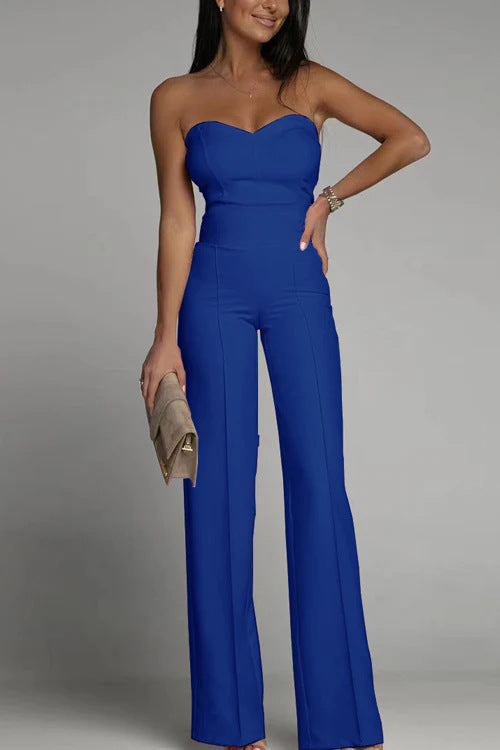 Women’s Slim-Fit Tube Top Straight Leg Jumpsuit – Chic Strapless One-Piece Outfit