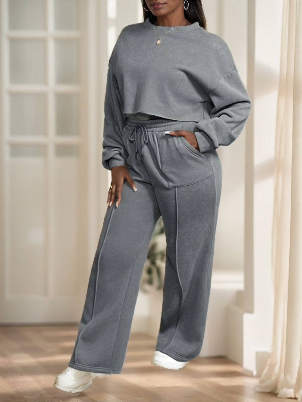 Women’s 2-Piece Casual Streetwear Outfit | Loose Fit Jogger Set | Trendy Sportswear Lounge Set for Women
