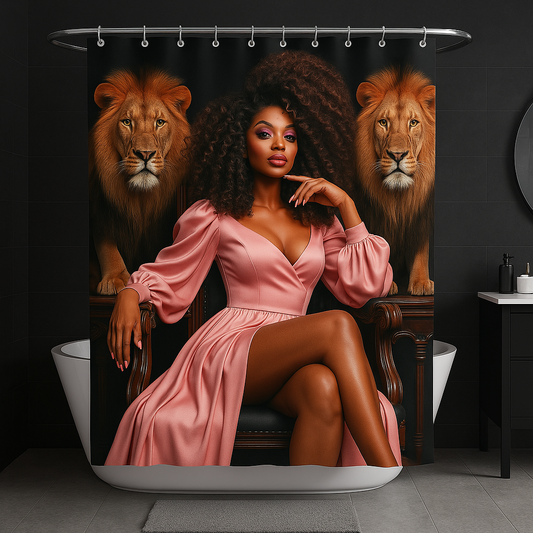 Regal Queen and Lions Black Luxury Shower Curtain