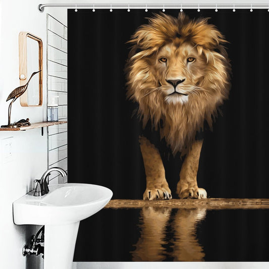 Majestic King Lion Shower Curtain | Bold Masculine African Lion Bathroom Decor | Powerful Animal Print for Men’s Bathroom | Gift for Him